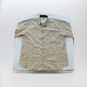 Bugle Boy Company Button Up Short Sleeve Beige Leaf‎ Design Size XXL